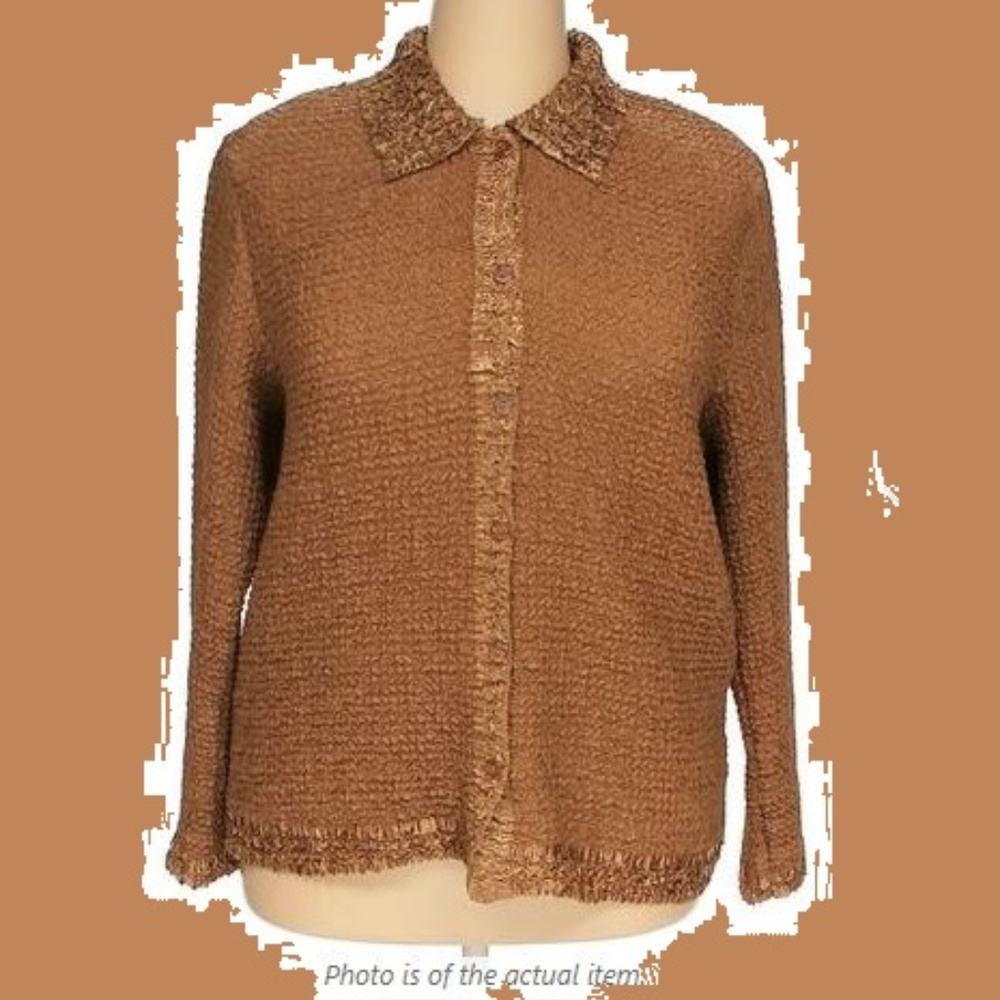 Elegant Silky Caramel Pucker Embossed Jacket